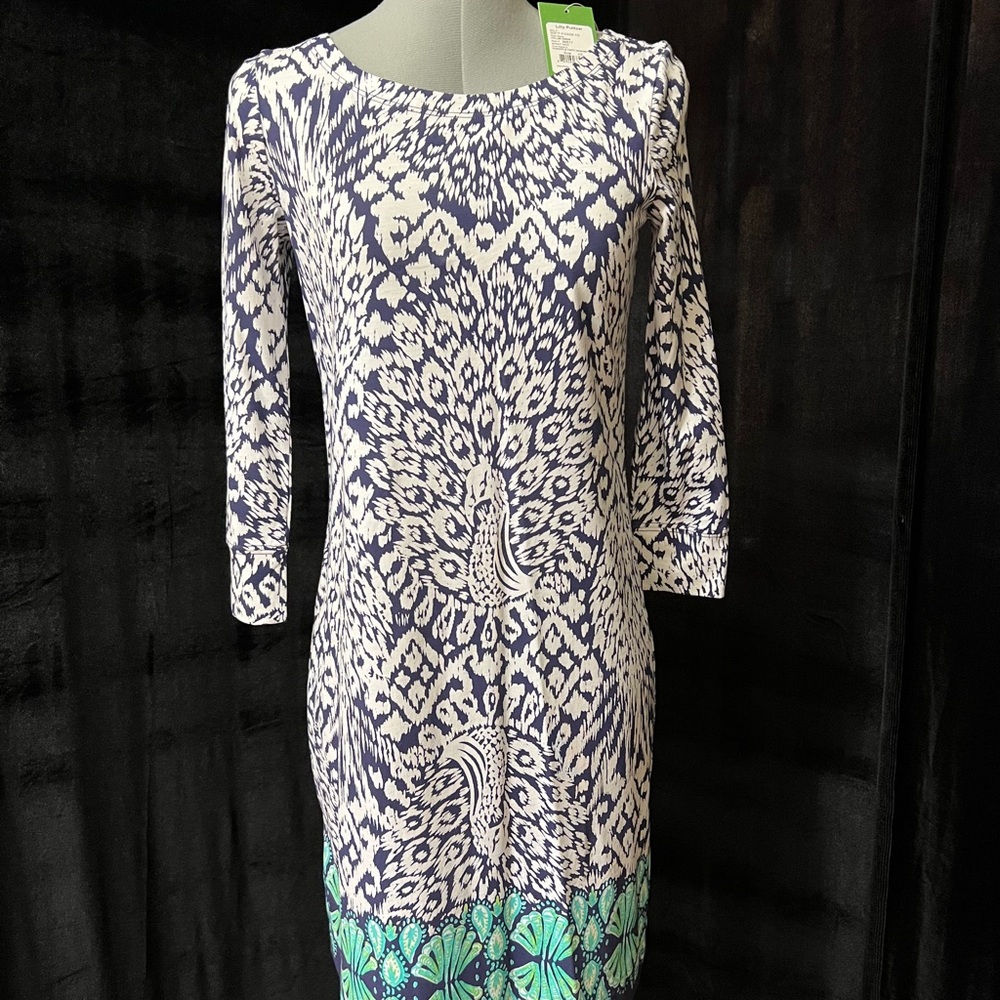 Lilly Pulitzer Black and White Sheath Dress 3/4 Sleeve Crew Neck Cocktail